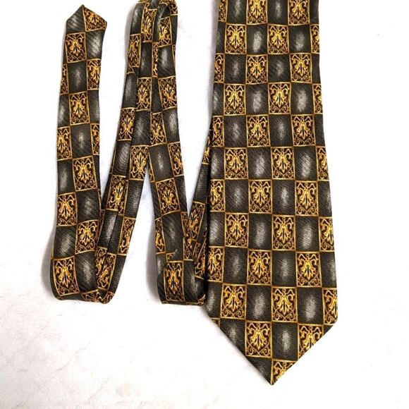 Men's Vintage 100% Silk Tie Made in Italy - Checkerboard Crest Motif - Picture 3 of 16